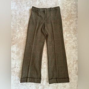 Ralph Lauren brown wool wide leg houndstooth cuffed pants